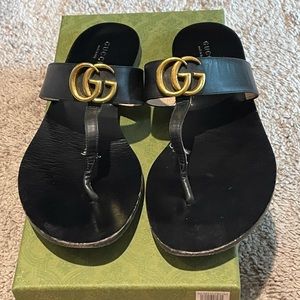 Black Gucci leather thong sandal double G 40.5